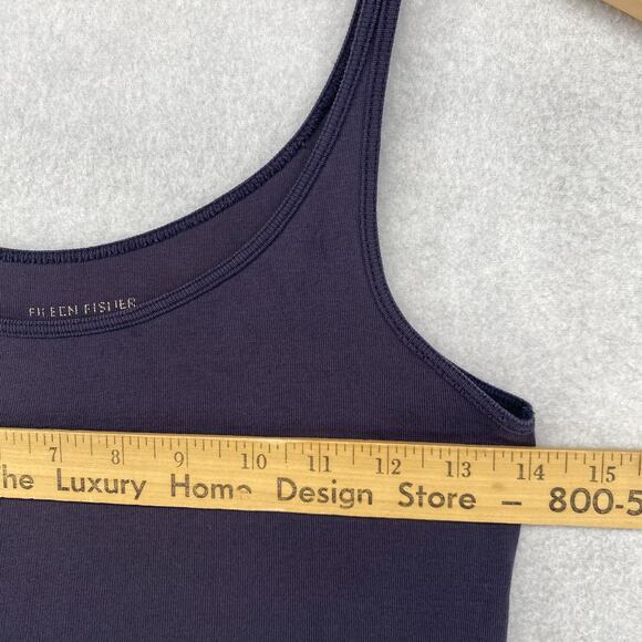 EILEEN FISHER Tank Top S Organic Cotton Ribbed Cami Scoop Neck Shell Blue - Picture 8 of 14